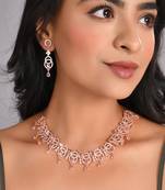 Rose gold-plated pink ad stone-studded handcrafted emerald jewellery set