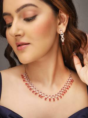 Rose gold-plated ad stone-studded handcrafted red jewellery set 1