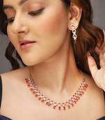 Rose gold-plated ad stone-studded handcrafted red jewellery set