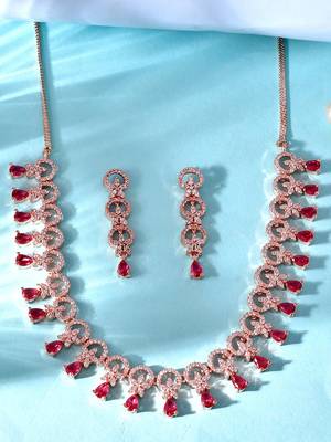 Rose gold-plated ad stone-studded handcrafted red jewellery set 2
