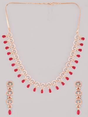 Rose gold-plated ad stone-studded handcrafted red jewellery set 3