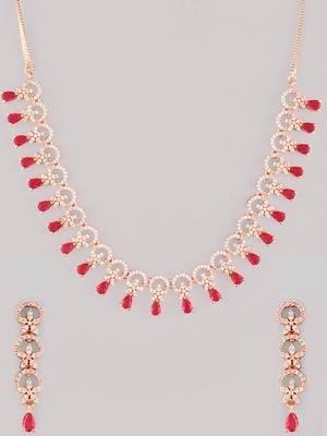 Rose gold-plated ad stone-studded handcrafted red jewellery set 4