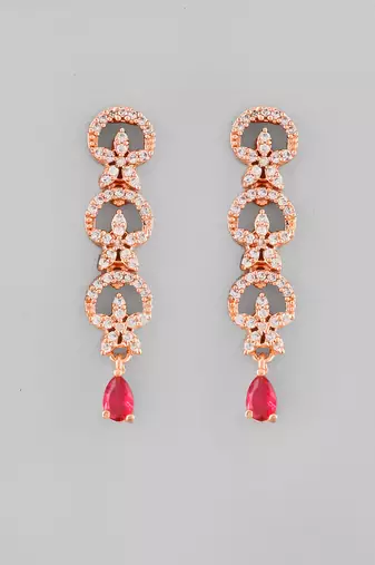 Rose gold-plated ad stone-studded handcrafted red jewellery set