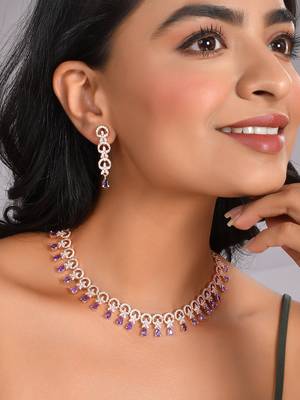 Rose gold-plated ad stone-studded handcrafted red jewellery set 1