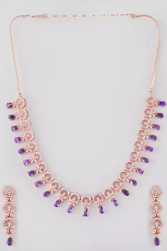 Rose gold-plated ad stone-studded handcrafted red jewellery set