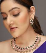 Rose gold-plated ad stone-studded handcrafted emerald jewellery set