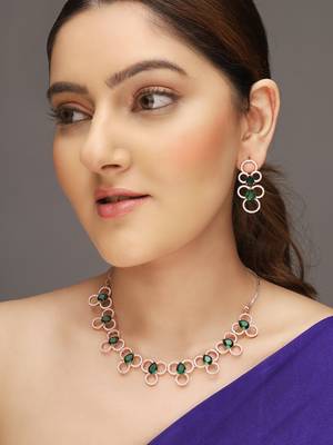 Rose gold-plated ad stone-studded handcrafted emerald jewellery set 1