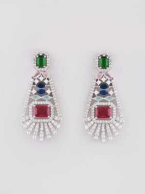 Silver-plated ad stone-studded handcrafted multi color jewellery set with tikka 4
