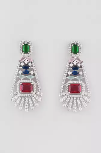 Silver-plated ad stone-studded handcrafted multi color jewellery set with tikka