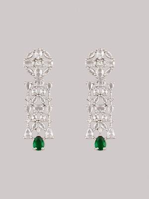 Silver-toned white & green cz stone-studded necklace set 4