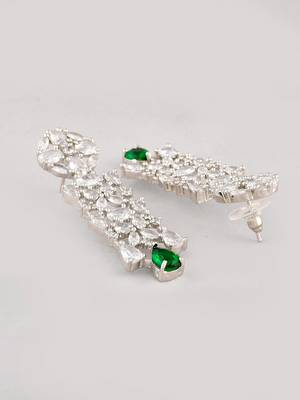 Silver-toned white & green cz stone-studded necklace set 5