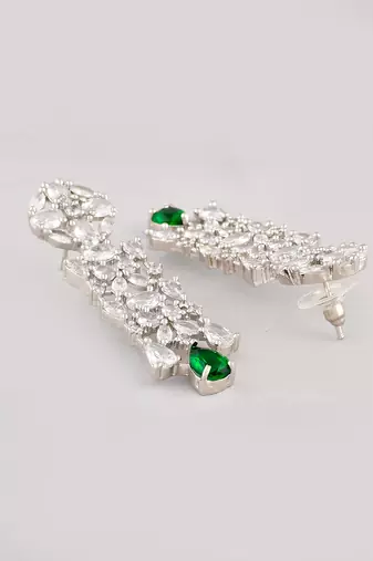Silver-toned white & green cz stone-studded necklace set