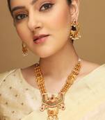 Gold-plated stone studded and beaded traditional jewellery set | goldplated jewelry set for women | festive jewelry set