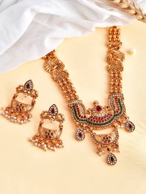 Gold-plated stone studded and beaded traditional jewellery set | goldplated jewelry set for women | festive jewelry set 2