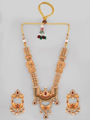 Gold-plated stone studded and beaded traditional jewellery set | goldplated jewelry set for women | festive jewelry set 3