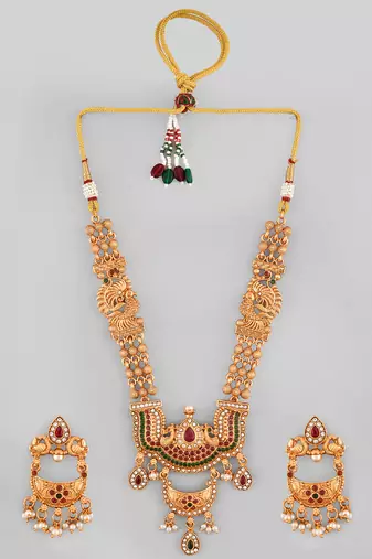 Gold-plated stone studded and beaded traditional jewellery set | goldplated jewelry set for women | festive jewelry set