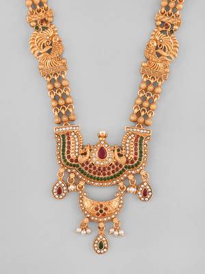 Gold-plated stone studded and beaded traditional jewellery set | goldplated jewelry set for women | festive jewelry set 4