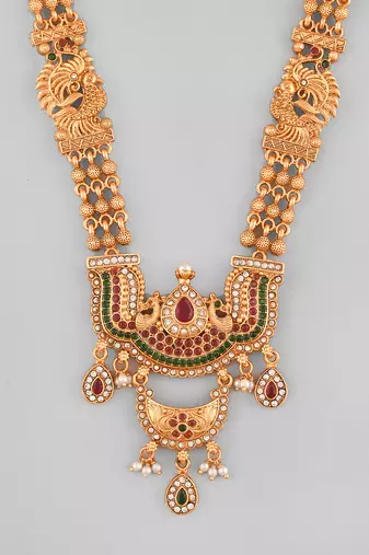 Gold-plated stone studded and beaded traditional jewellery set | goldplated jewelry set for women | festive jewelry set