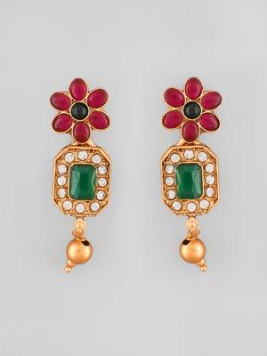 Gold-plated popular red green kemp stones jewellery set for women and girls | necklace set for women traditional 4