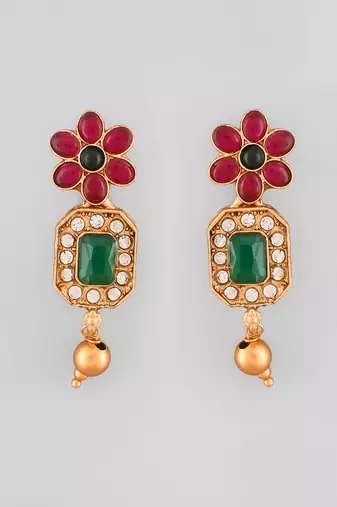 Gold-plated popular red green kemp stones jewellery set for women and girls | necklace set for women traditional