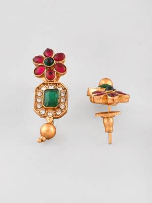 Gold-plated popular red green kemp stones jewellery set for women and girls | necklace set for women traditional 5