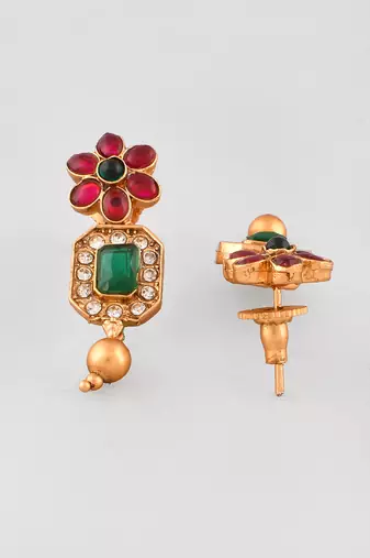 Gold-plated popular red green kemp stones jewellery set for women and girls | necklace set for women traditional