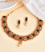 Gold-plated intricate designed green choker jewellery set for women and girls | necklace set for women traditional