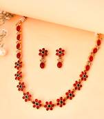 Gold-plated red kemp stones minimalistic  jewellery set | festive jewelry set for women |  minimal jewellery set