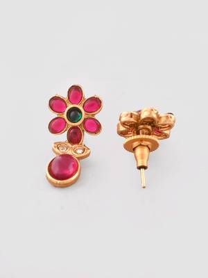 Gold-plated red kemp stones minimalistic  jewellery set | festive jewelry set for women |  minimal jewellery set 3