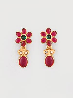 Gold-plated red kemp stones minimalistic  jewellery set | festive jewelry set for women |  minimal jewellery set 5