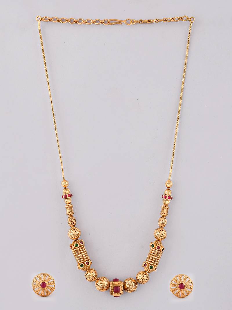 Gold-plated beaded ethnic jewellery set for women and girls | festive simple jewelry set |  minimal jewellery set women