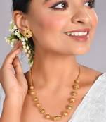 Green studded stone gold-plated beaded ethnic jewellery set for women and girls | festive simple jewelry set
