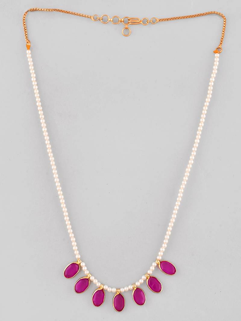 Gold-plated red kemp stones long necklace  for women and girls  | festive simple necklace |  minimal jewellery  women