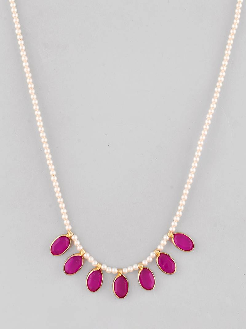Gold-plated red kemp stones long necklace  for women and girls  | festive simple necklace |  minimal jewellery  women