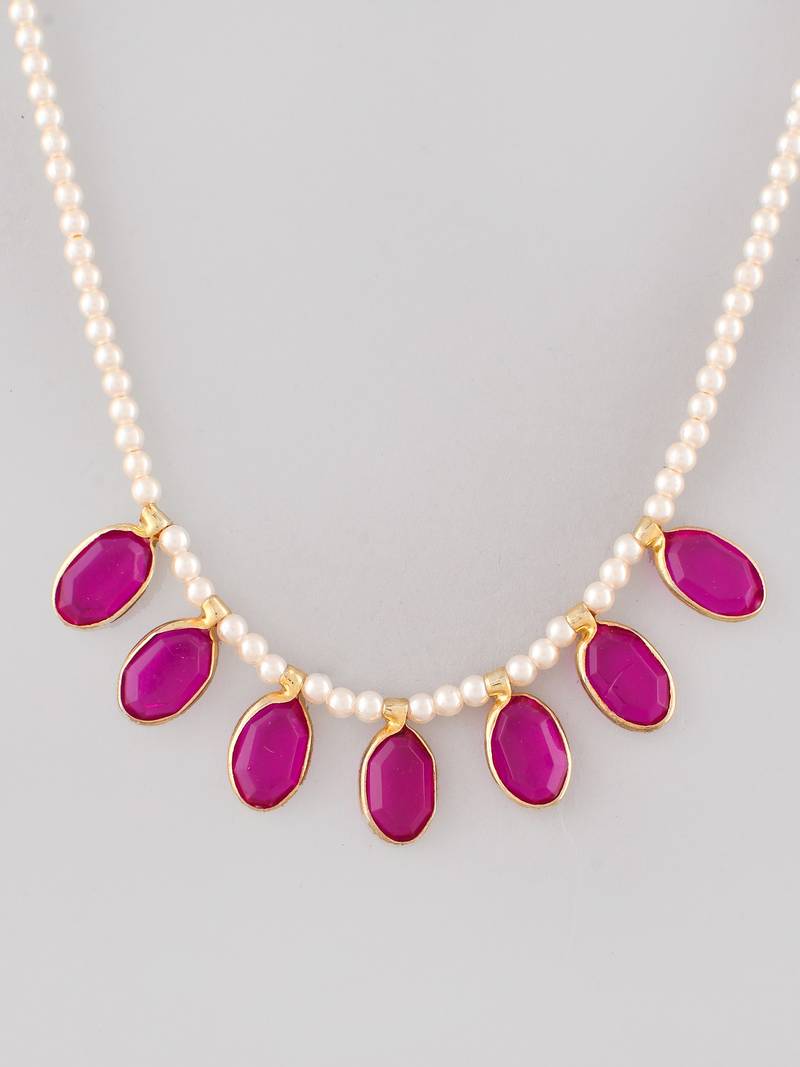 Gold-plated red kemp stones long necklace  for women and girls  | festive simple necklace |  minimal jewellery  women