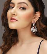 Silver-plated ad studded red and white crystal contemporary chandbali earrings