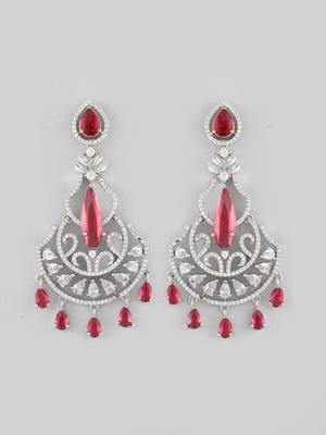 Silver-plated ad studded red and white crystal contemporary chandbali earrings 3