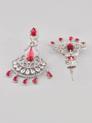 Silver-plated ad studded red and white crystal contemporary chandbali earrings 4