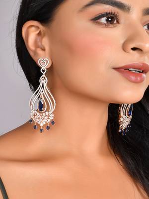 Rose gold-plated ad studded green and white crystal contemporary chandbali earrings 1