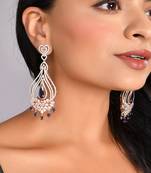 Rose gold-plated ad studded green and white crystal contemporary chandbali earrings