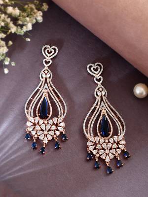 Rose gold-plated ad studded green and white crystal contemporary chandbali earrings 2