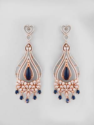 Rose gold-plated ad studded green and white crystal contemporary chandbali earrings 3