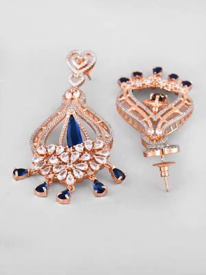 Rose gold-plated ad studded green and white crystal contemporary chandbali earrings 4