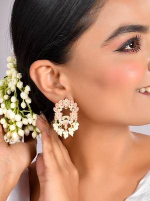 Pink enamel stud earrings copper gold plated for women & girls | traditional earrings women| gold plated earrings 1