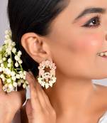 Pink enamel stud earrings copper gold plated for women & girls | traditional earrings women| gold plated earrings