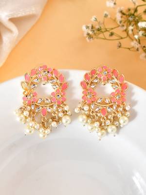 Pink enamel stud earrings copper gold plated for women & girls | traditional earrings women| gold plated earrings 2