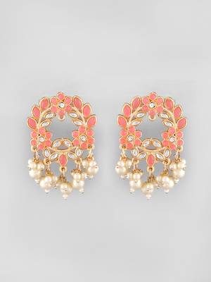 Pink enamel stud earrings copper gold plated for women & girls | traditional earrings women| gold plated earrings 3