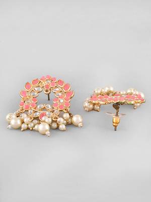 Pink enamel stud earrings copper gold plated for women & girls | traditional earrings women| gold plated earrings 4