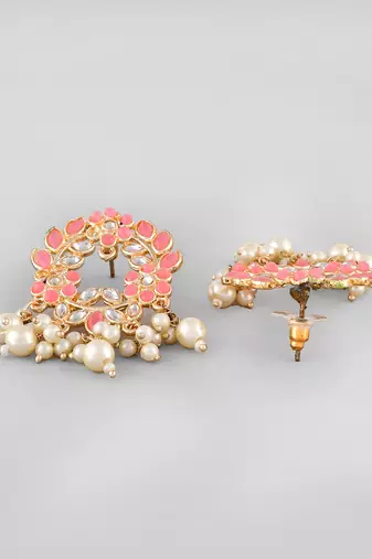Pink enamel stud earrings copper gold plated for women & girls | traditional earrings women| gold plated earrings