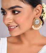 Antique goldplated peach drops round stud earrings copper for women & girls | festive traditional earrings women